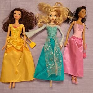 (3) Mattel Barbie Princess & Disney Princess Dolls